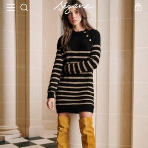 Sezane Tessa Sweater Dress, Navy/Ecru
